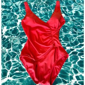 Jantzen Swimsuit Women's Large Coral One Piece Slimming Ruched Full Built‑In Bra